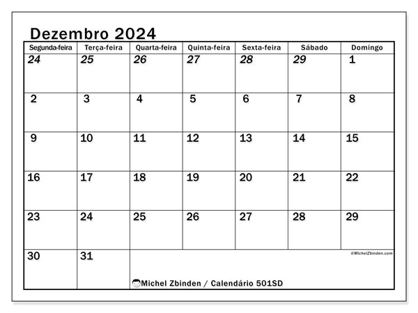 501SD, Dezembro de 2024 calendário, para impressão, grátis.