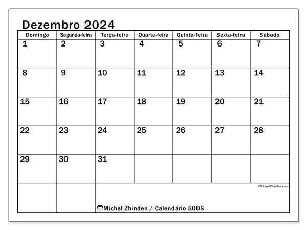 50DS, calendário de dezembro de 2024, para impressão, grátis.
