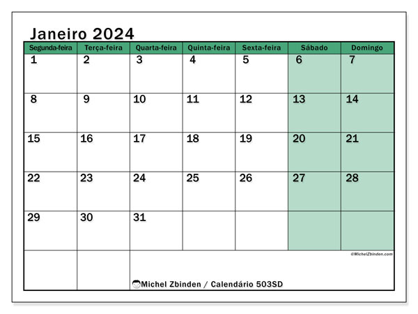503SD, Janeiro de 2024 calendário, para impressão, grátis.