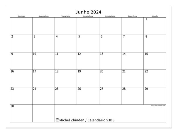 Calendário para imprimir, Junho 2024, 53DS
