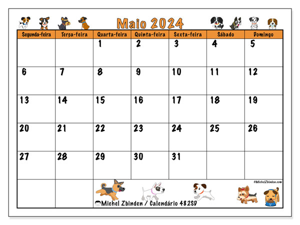 Calendário Maio 2024 “482”. Programa gratuito para impressão.. Segunda a domingo