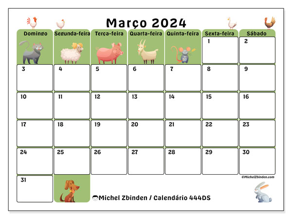 Calendário para imprimir, Março 2024, 444DS