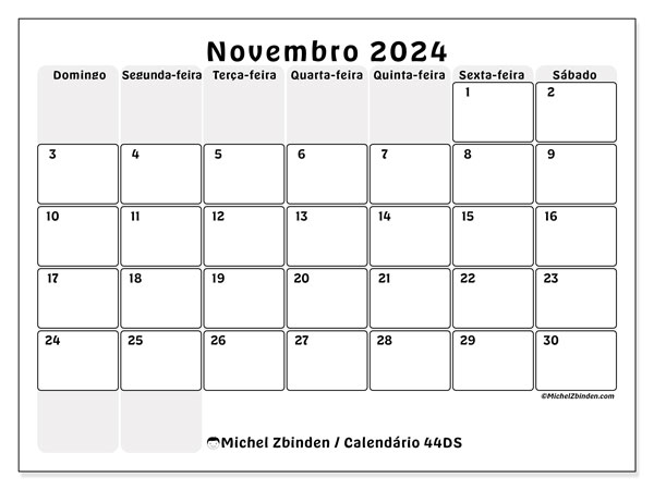 44DS, calendário de novembro de 2024, para impressão, grátis.