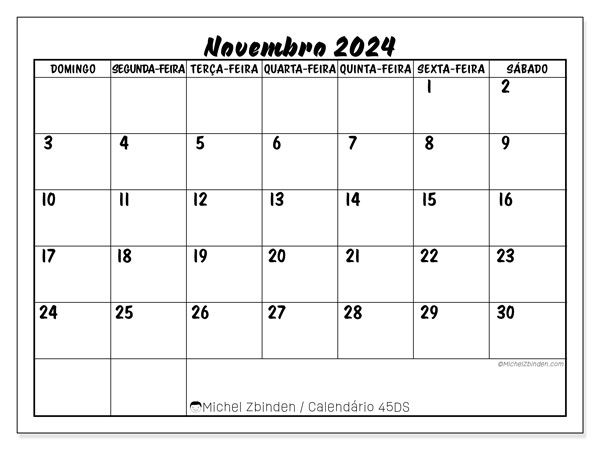 45DS, calendário de novembro de 2024, para impressão, grátis.