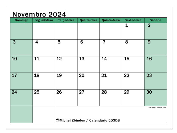 503DS, calendário de novembro de 2024, para impressão, grátis.