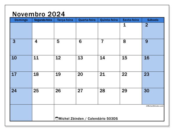 504DS, calendário de novembro de 2024, para impressão, grátis.