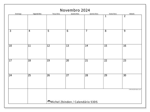 Calendário para imprimir, Novembro 2024, 53DS