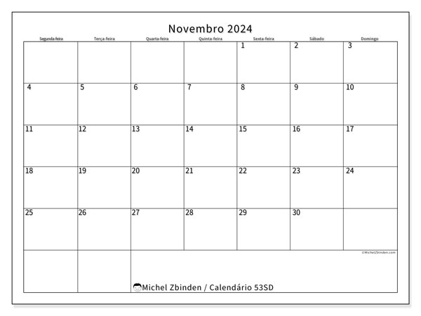 53SD, Novembro de 2024 calendário, para impressão, grátis.