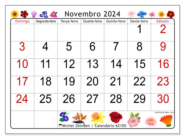 Calendário para imprimir, Novembro 2024, 621DS