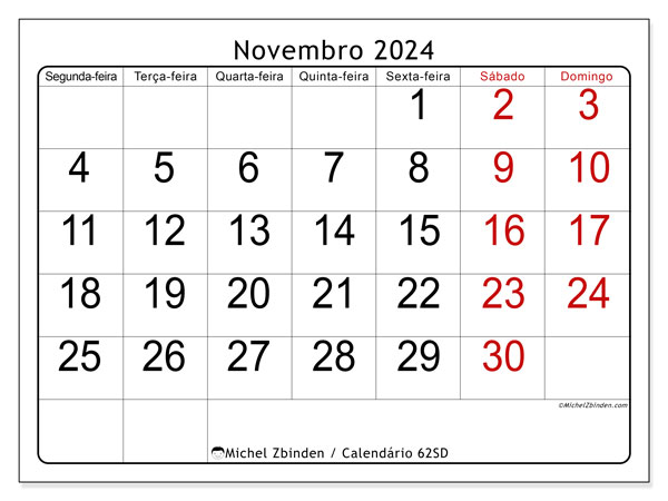 62SD, Novembro de 2024 calendário, para impressão, grátis.