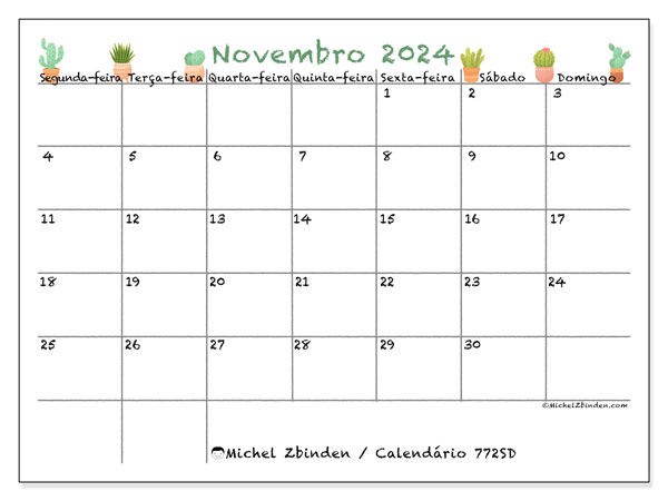 Calendário para imprimir, Novembro 2024, 772SD