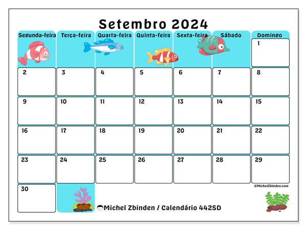 Calendário Setembro 2024 “442”. Programa gratuito para impressão.. Segunda a domingo