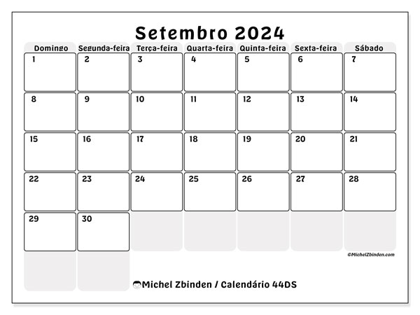 44DS, calendário de setembro de 2024, para impressão, grátis.