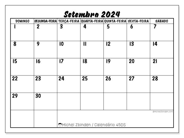 45DS, calendário de setembro de 2024, para impressão, grátis.