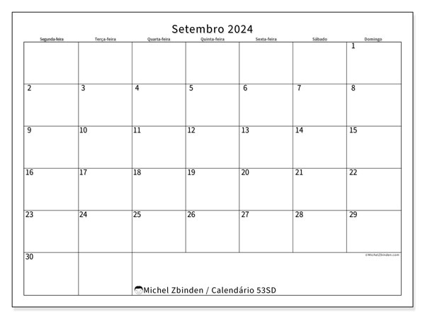 53SD, Setembro de 2024 calendário, para impressão, grátis.