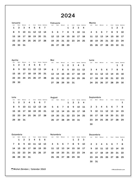 33LD, calendar 2024, pentru tipar, gratuit.
