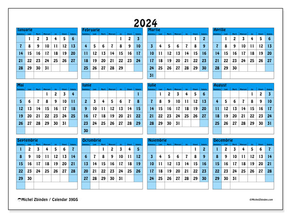 Calendrier annuel 2024, 39DS. Plan pentru imprimare gratuit.