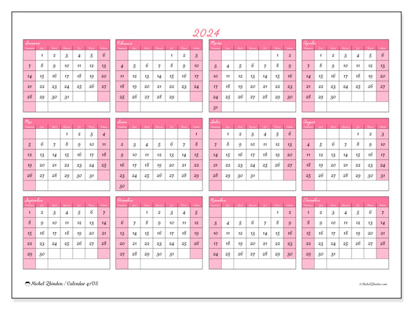 Calendar anual 2024 “41”. Calendar pentru imprimare gratuit.. Duminică până sâmbătă