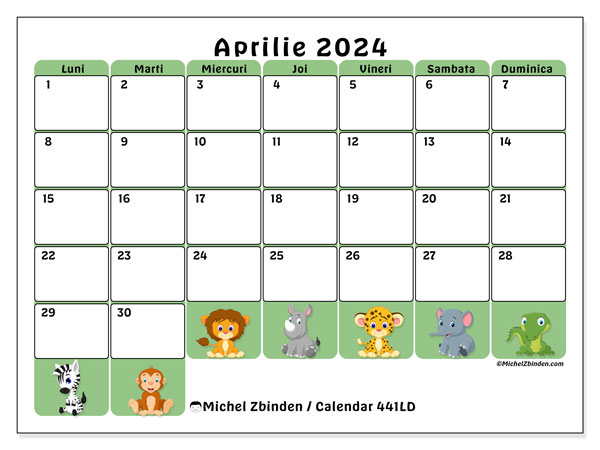 Calendar aprilie 2024, 441DS. Jurnal imprimabil gratuit.