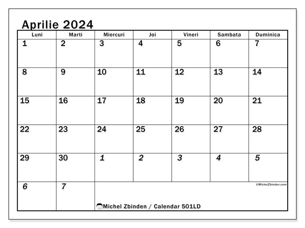 501LD, calendar aprilie 2024, pentru tipar, gratuit.