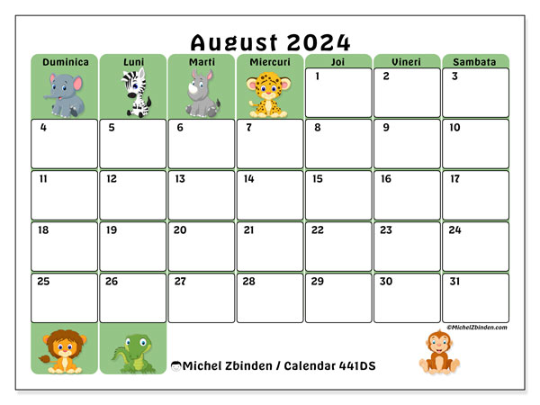 Calendar august 2024 “441”. Plan pentru imprimare gratuit.. Duminică până sâmbătă