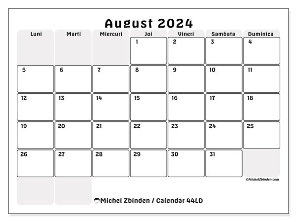 44LD, calendar august 2024, pentru tipar, gratuit.