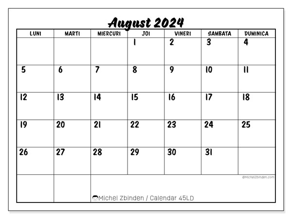 45LD, calendar august 2024, pentru tipar, gratuit.
