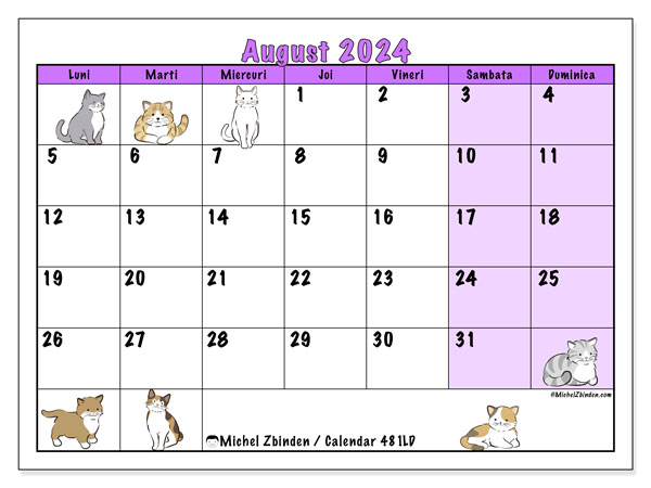 Calendar august 2024 “481”. Plan pentru imprimare gratuit.. Luni până duminică