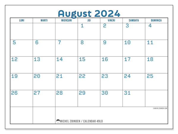 49LD, calendar august 2024, pentru tipar, gratuit.