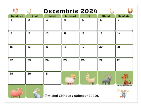 Calendar decembrie 2024 “444”. Calendar pentru imprimare gratuit.. Duminică până sâmbătă