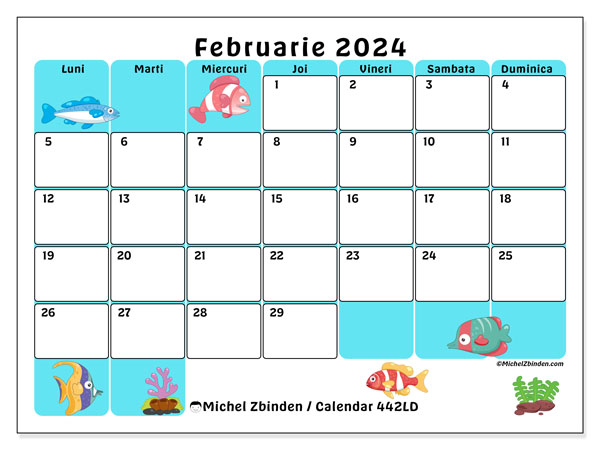 Calendar februarie 2024, 442DS. Calendar pentru imprimare gratuit.