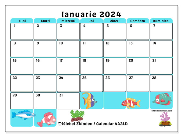 442LD, calendar ianuarie 2024, pentru tipar, gratuit.