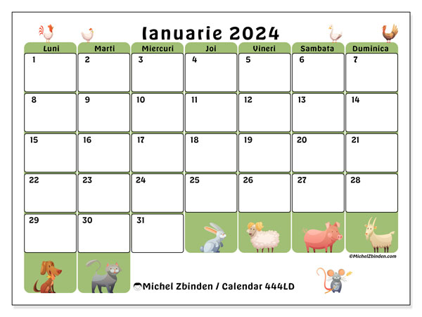 Calendar ianuarie 2024, 444DS. Plan pentru imprimare gratuit.