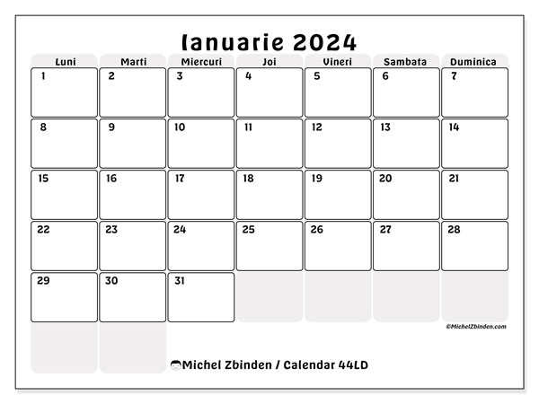 Calendar ianuarie 2024, 44DS. Jurnal imprimabil gratuit.
