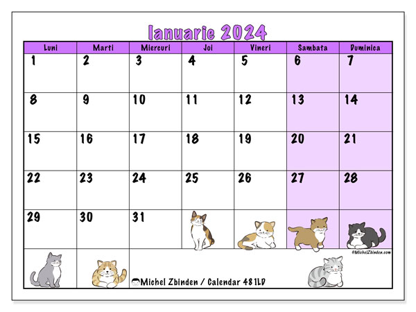 Calendar ianuarie 2024, 481LD. Calendar pentru imprimare gratuit.
