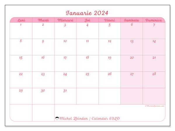 63LD, calendar ianuarie 2024, pentru tipar, gratuit.