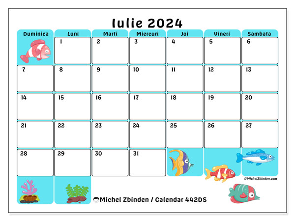 Calendar iulie 2024, 442DS. Program imprimabil gratuit.