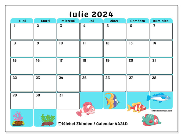 Calendar iulie 2024, 442DS. Program imprimabil gratuit.