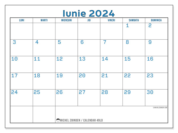 49LD, calendar iunie 2024, pentru tipar, gratuit.