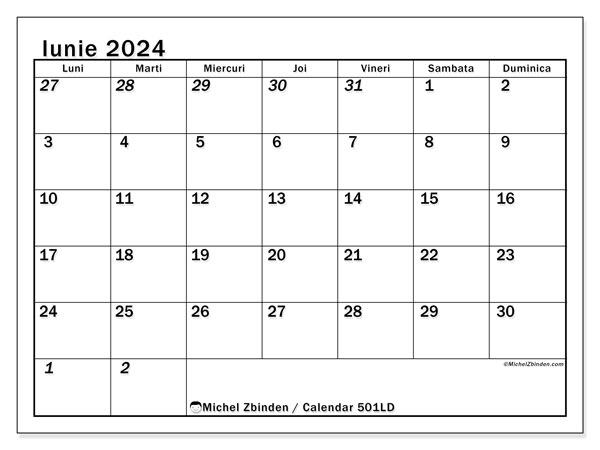 501LD, calendar iunie 2024, pentru tipar, gratuit.