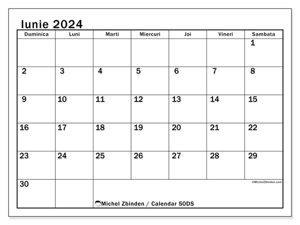 Calendar iunie 2024 “50”. Program imprimabil gratuit.. Duminică până sâmbătă