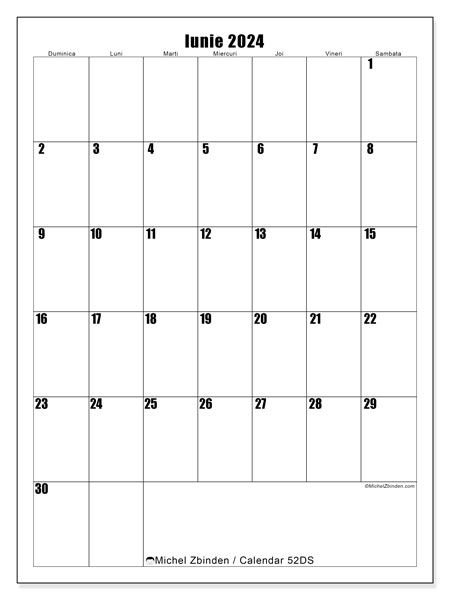 Calendar iunie 2024 “52”. Calendar pentru imprimare gratuit.. Duminică până sâmbătă