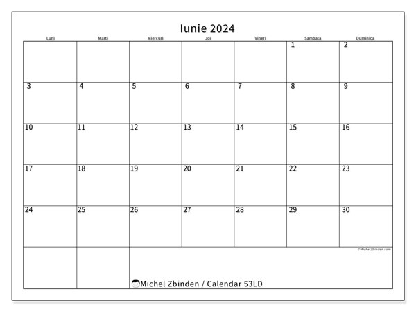 53LD, calendar iunie 2024, pentru tipar, gratuit.