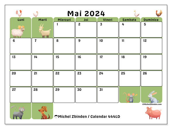 Calendar mai 2024 “444”. Jurnal imprimabil gratuit.. Luni până duminică