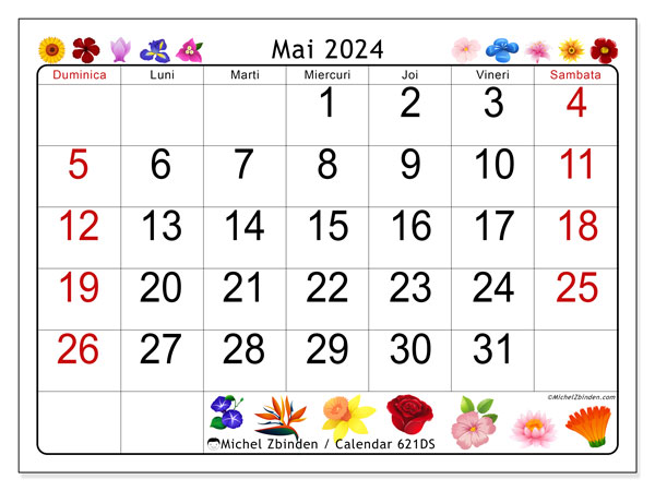 Calendar mai 2024, 621DS. Program imprimabil gratuit.