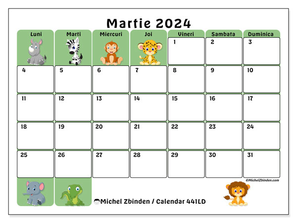 Calendar martie 2024 “441”. Calendar pentru imprimare gratuit.. Luni până duminică