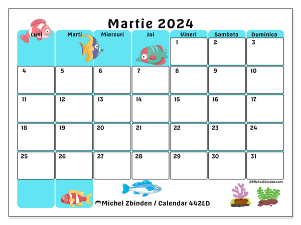 Calendar martie 2024 “442”. Calendar pentru imprimare gratuit.. Luni până duminică