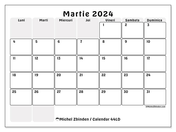 44LD, calendar martie 2024, pentru tipar, gratuit.