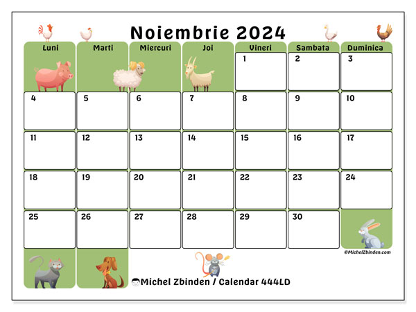 Calendar noiembrie 2024 “444”. Program imprimabil gratuit.. Luni până duminică