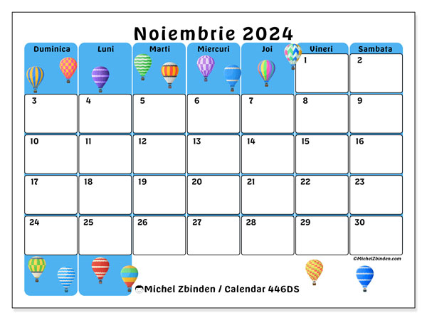 Calendar noiembrie 2024 “446”. Calendar pentru imprimare gratuit.. Duminică până sâmbătă